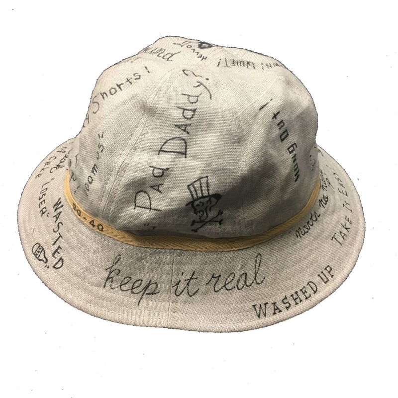 ノースノーネーム　リネンバケットハット（ハンドペイント） NorthNoName(ノースノーネーム)-”MESSAGE” LINEN HAT(BEIGE
