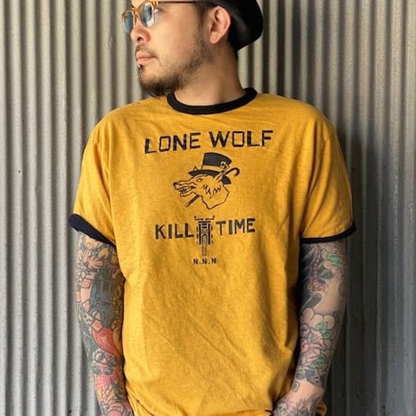 NorthNoName(ノースノーネーム)-LONE WOLF REVERSIBLE T(MUSTARD/BLACK)
