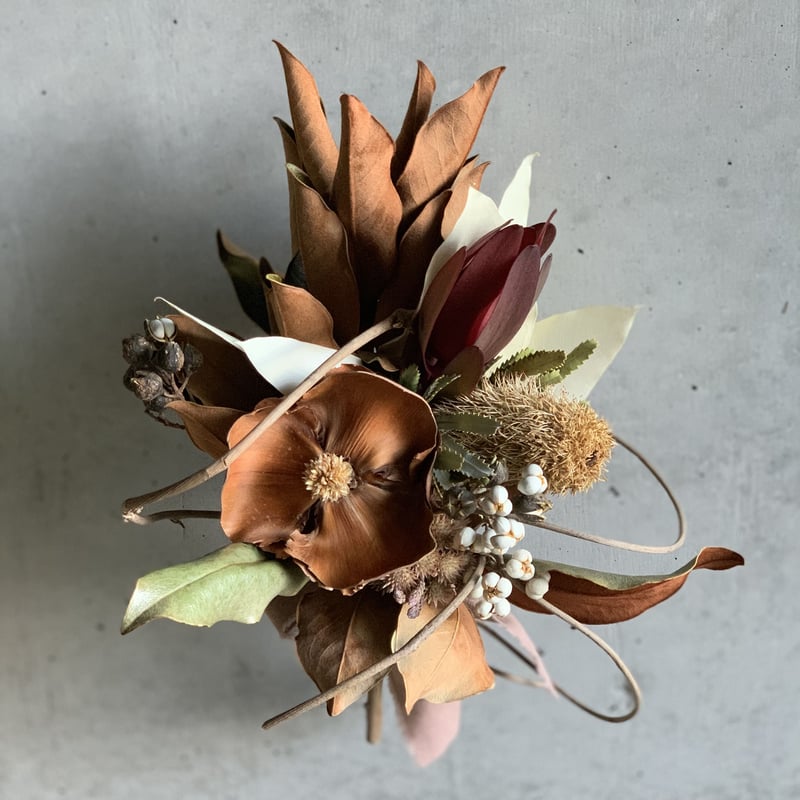 Dry flower】バンクシャとブラウンココフラワーのコンパクトブーケ