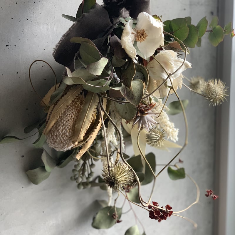 Dry flower】バンクシャとホワイトココフラワーのアートスワッグ 