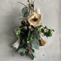 ［Dry flower］プリプリユーカリポポラスとトランペットのコンパクトスワッグ