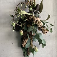 ［Dry flower］ブラウンコットンとテイカカズラのグリーンスワッグ