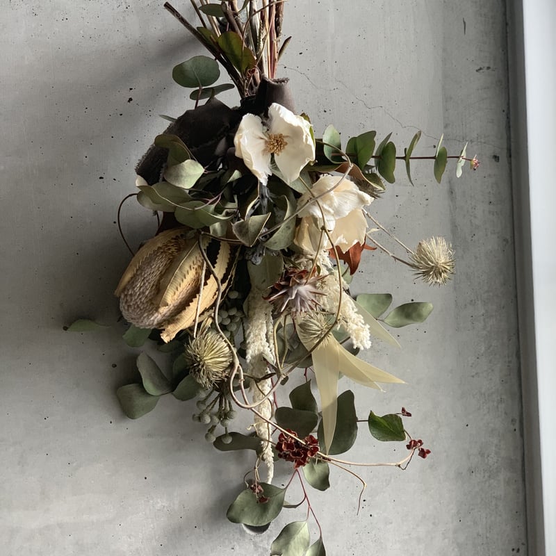 Dry flower】バンクシャとホワイトココフラワーのアートスワッグ 