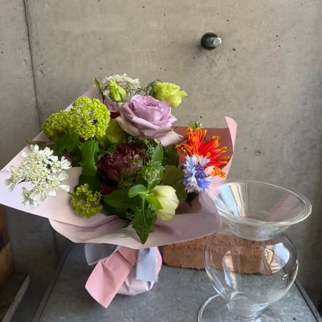 2026♡ThanksMom♡花びん【パルフェガラス】と花束のセット＜生花＞