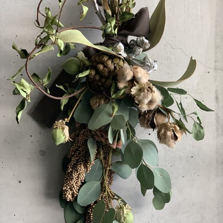 ［Dry flower］ブラウンコットンとテイカカズラのグリーンスワッグ