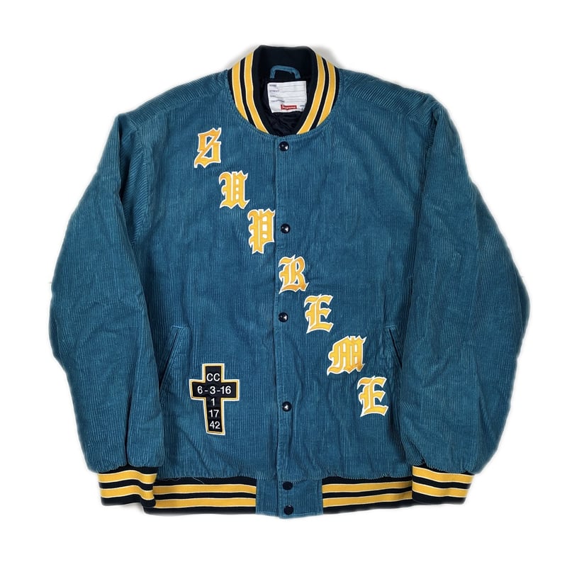 Supreme Old English Corduroy Varsity Jacket Blu Supreme Old English Corduroy Varsity Jacket Blu