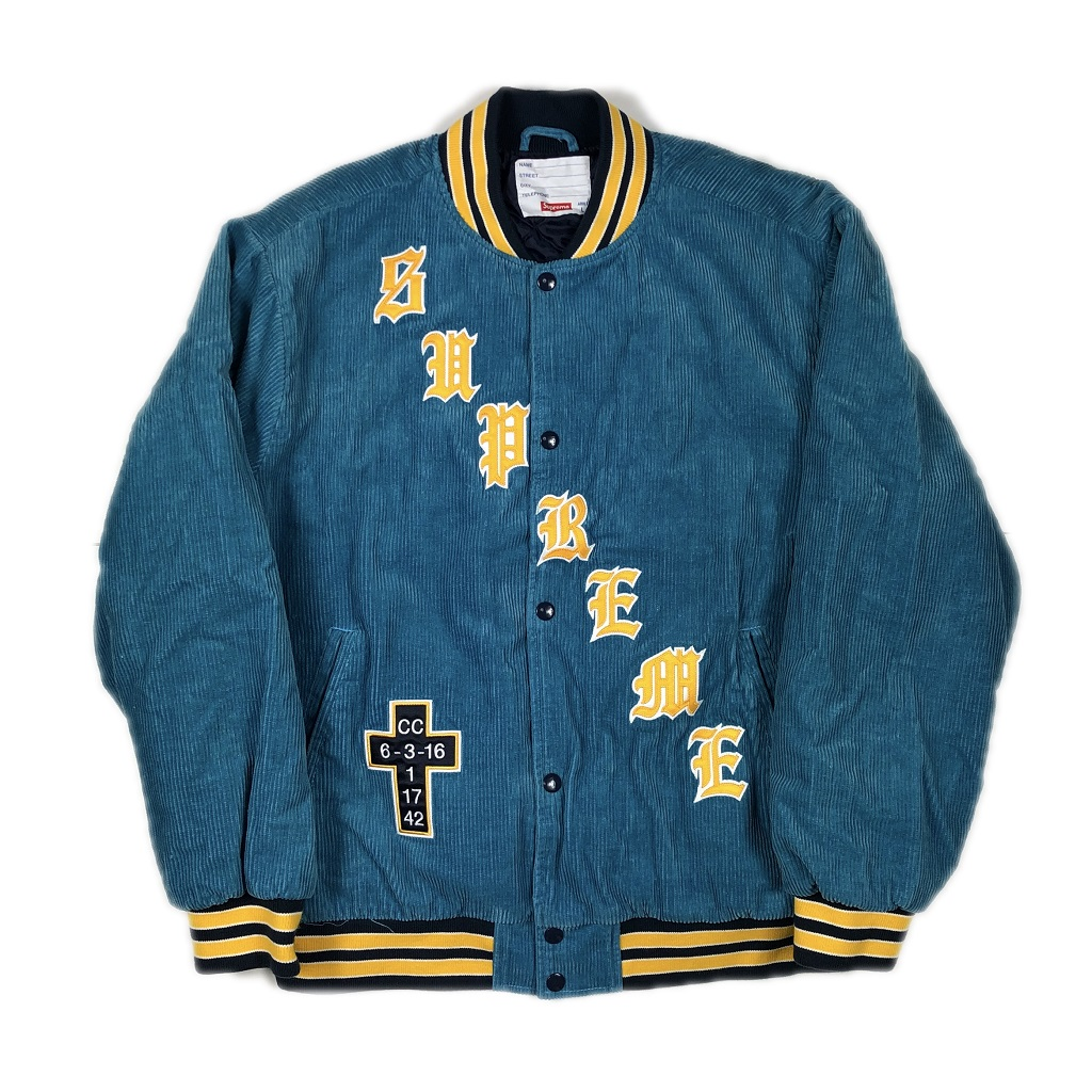 Supreme Old English Corduroy Varsity Jacket Blu