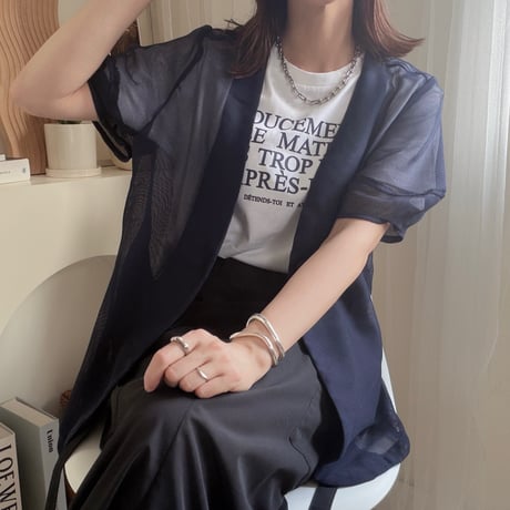 Navy メッシュパフスリーブ半袖ジャケット