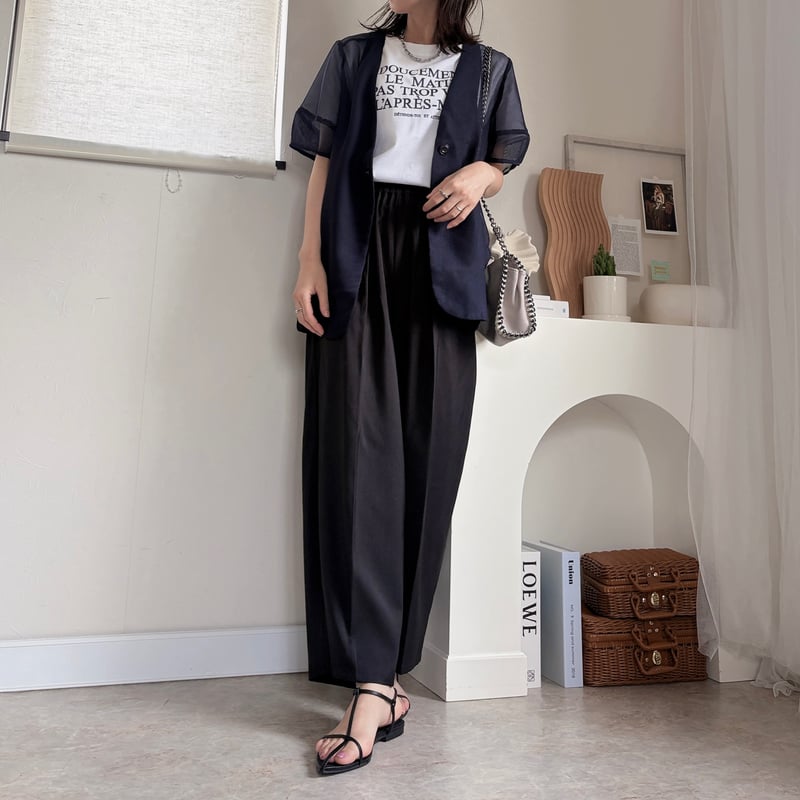 Navy メッシュパフスリーブ半袖ジャケット | Chou Chou