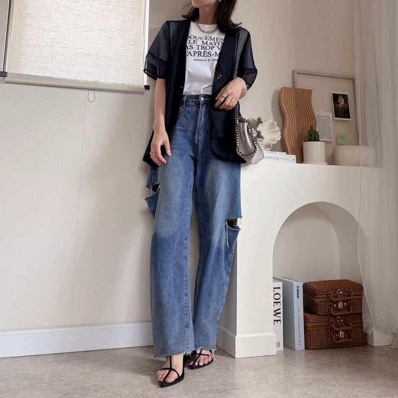 Navy メッシュパフスリーブ半袖ジャケット | Chou Chou フェリーニ 