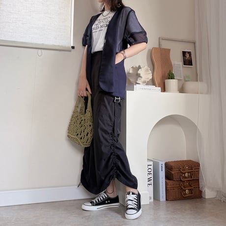 Navy メッシュパフスリーブ半袖ジャケット