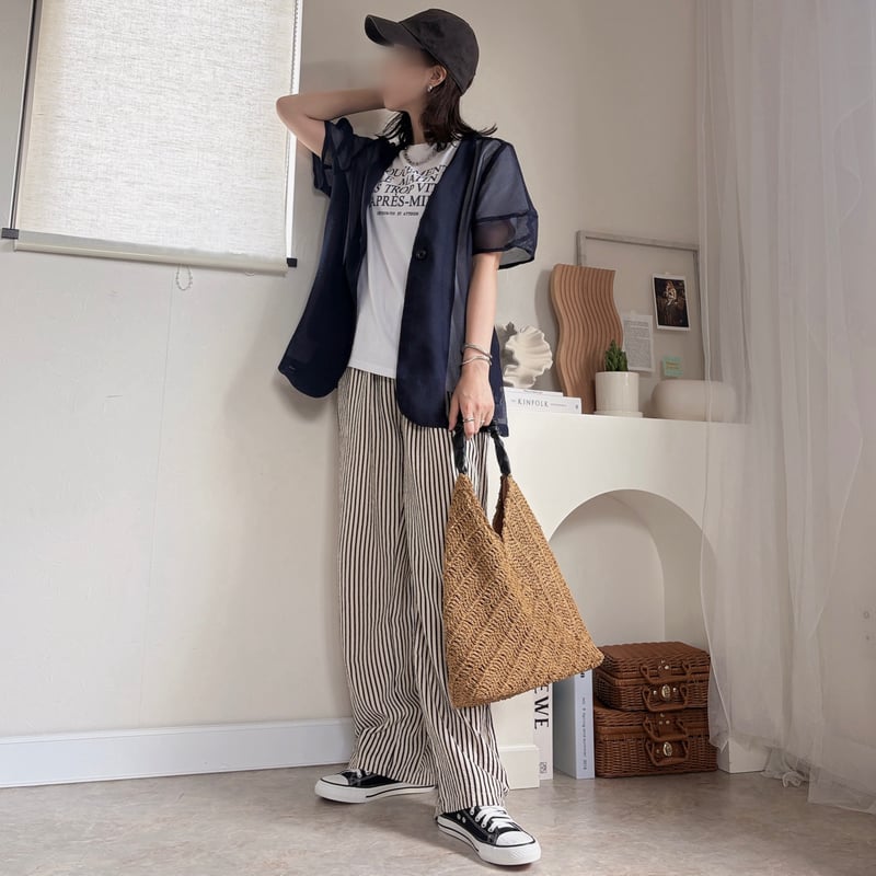 Navy メッシュパフスリーブ半袖ジャケット | Chou Chou