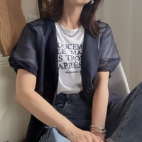 Navy メッシュパフスリーブ半袖ジャケット