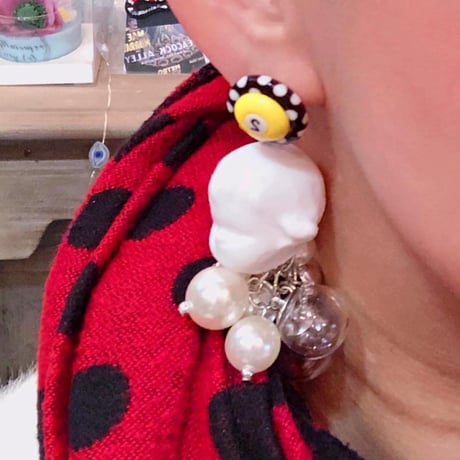 ガラスボールとフェイクパール バブルベビーピアス