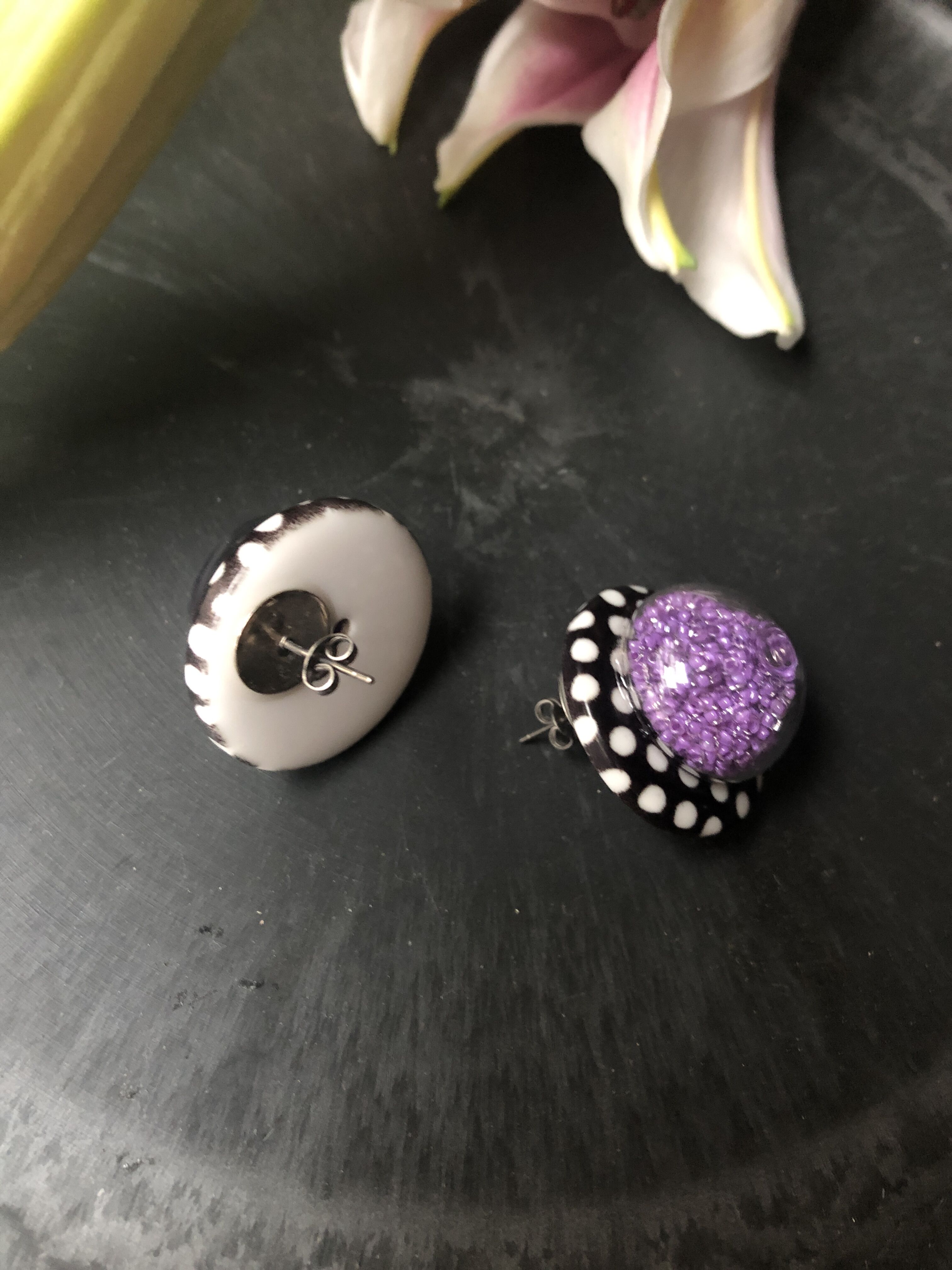 チャミ様 1点物✧︎パープルプルームアゲート ピアス シャカシャカドームピアス パープル | bon bon cherryハイジの店 東京