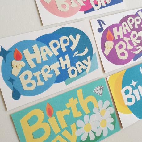 メッセージカード５枚set - Happy Birthday - （名刺サイズ）