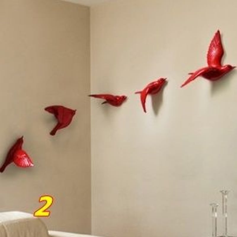 壁掛けオブジェ 飛ぶ小鳥 モダン 樹脂製 5個セット | 吉田商店