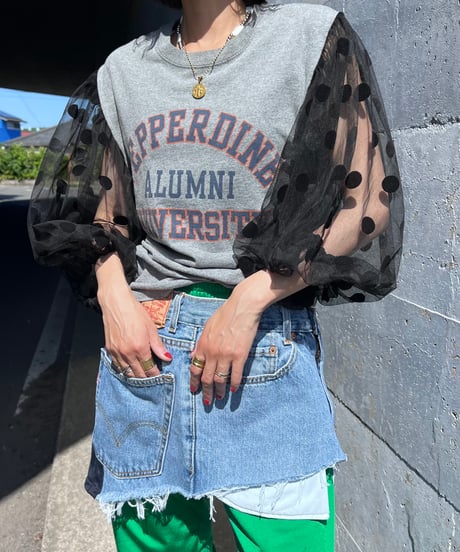 remake dot tulle sleeve tee