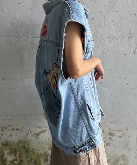 remake pocket denim vest B