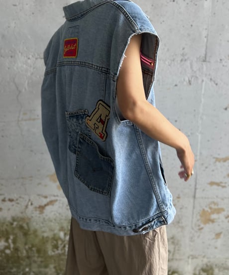 remake pocket denim vest B