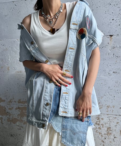 remake pocket denim vest A