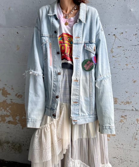 remake damage unique denim jacket