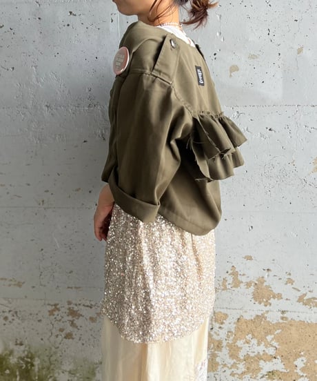 remake military frill half jacket