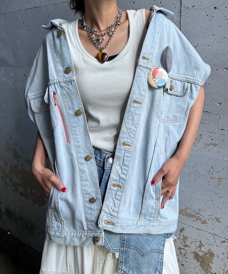remake pocket denim vest A