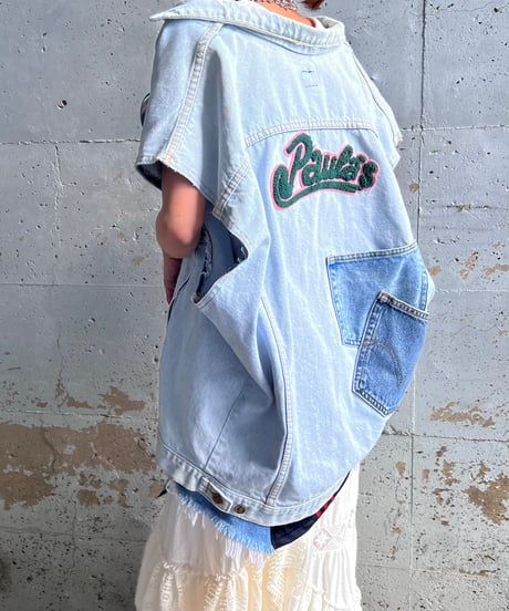 remake pocket denim vest A
