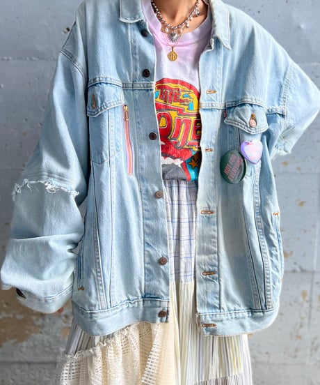 remake damage unique denim jacket