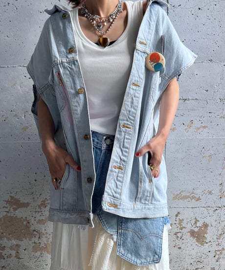 remake pocket denim vest A