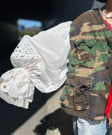remake balloon sleeve military jacket