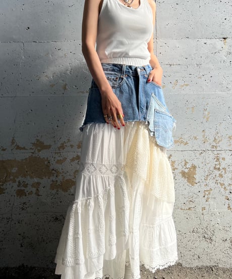 remake short denim skirt A