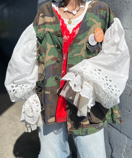 remake balloon sleeve military jacket
