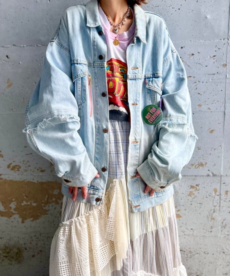 remake damage unique denim jacket
