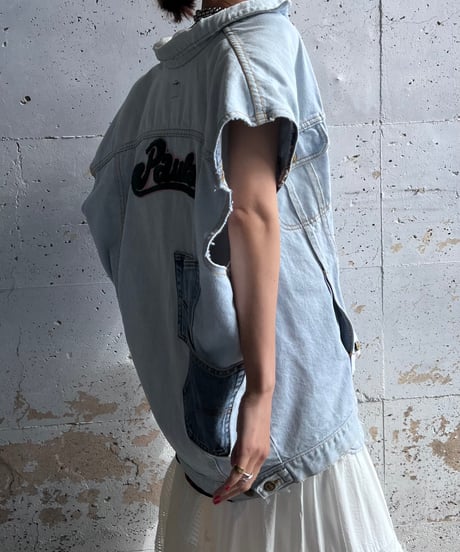 remake pocket denim vest A