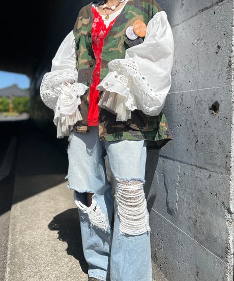 remake balloon sleeve military jacket