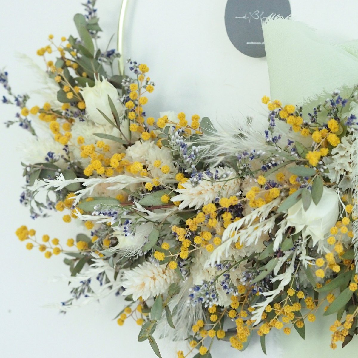 ミモザラウンドリース　ポポラス＆スターチスOR 新 デザインハンドメイド・手芸 - ミモザラウンドリース ポポラス