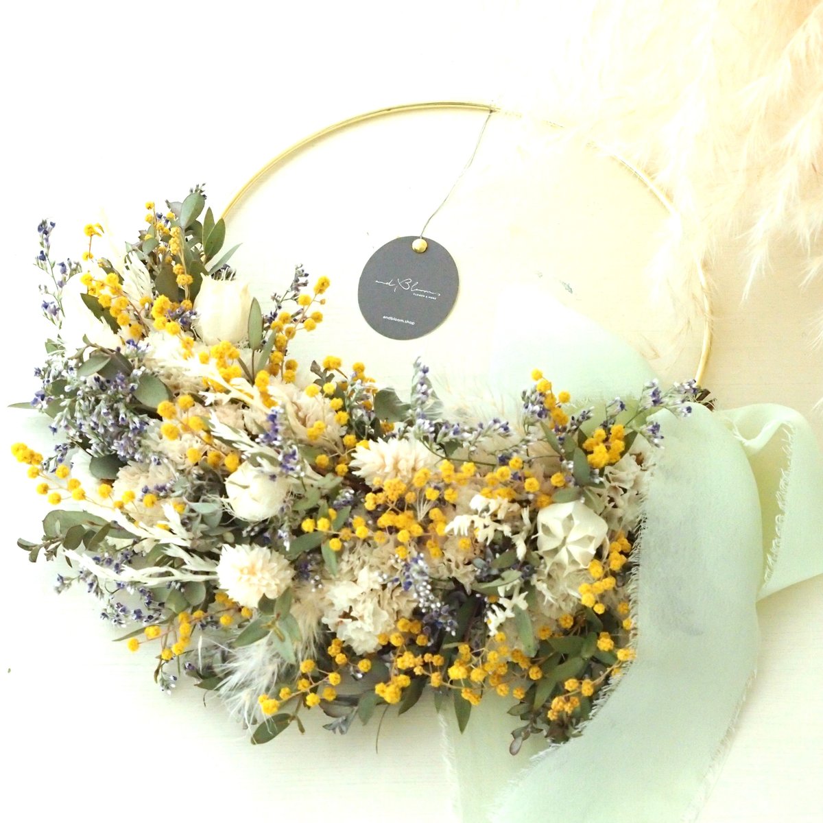 ミモザリース アイアンリース：ミモザホワイトミックスリース | andbloom