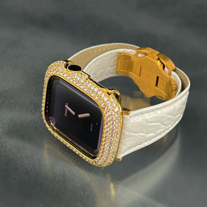 CZ ダイヤモンドベゼル x ワニ革アリゲーターベルト/カルティエタイプ  