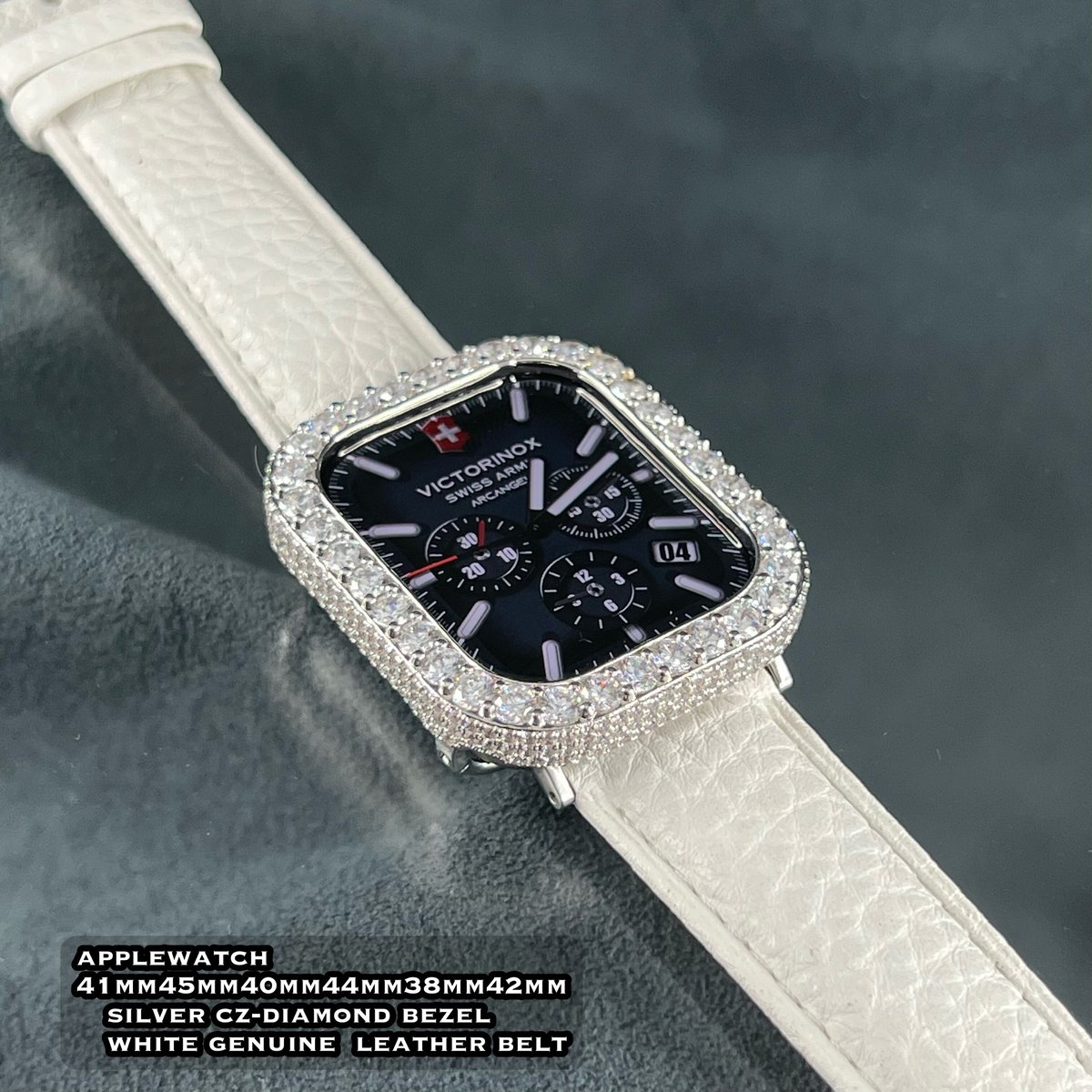 アップルウォッチ 用 czダイヤモンドフルカバー 本革レザーベルト  