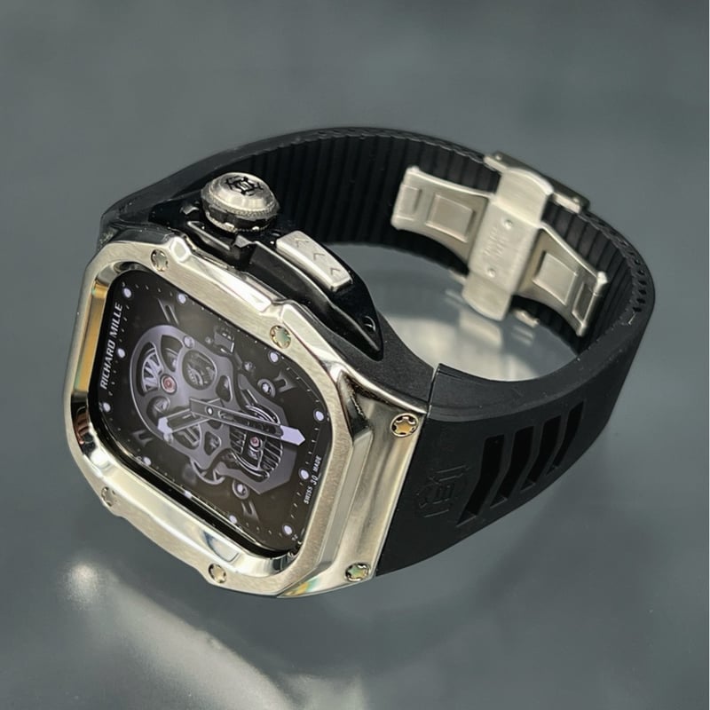49mm 銀黒 apple watch ultra スクリュー ラバー メタル シルバー 