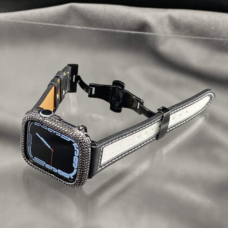 40mm44mm AA2モデルブラックベゼル&ブラック/ホワイトキャンバスレザー