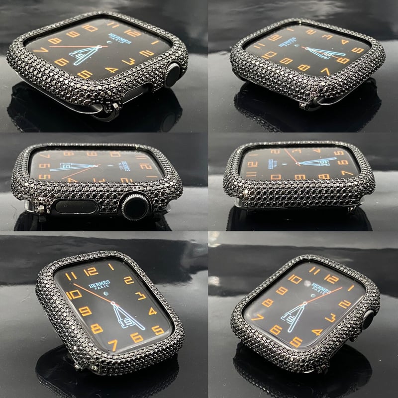 40mm44mm⚫︎アップルウォッチ用AA2ブラックベゼルセラミックベルトセット 40mm44mm AA2モデルブラックベゼル&ブラック/ホワイトキャンバスレザー