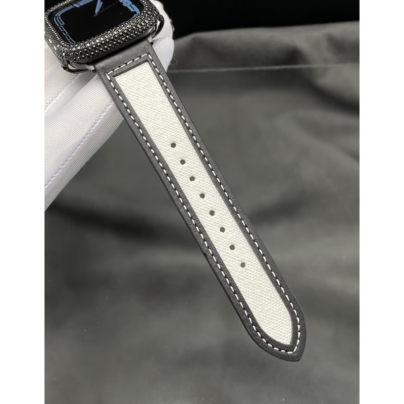 40mm44mm AA2モデルブラックベゼル&ブラック/ホワイトキャンバスレザー