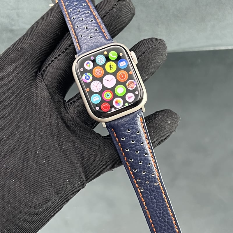 本革 ブルー/オレンジ ホールレザー 特殊バックル付き | APPLE WATCHES