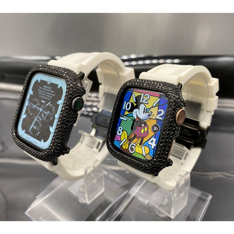 アップルウォッチ◉ブラックカスタムカバーベルトセット◇44mm-