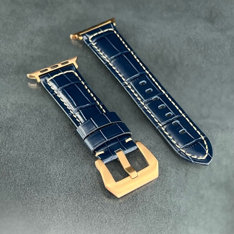 アップルウォッチ　ローズczダイヤモンドベゼル/グロスブルーディープベルト Apple Watch - アップルウォッチ ローズczダイヤモンドベゼル