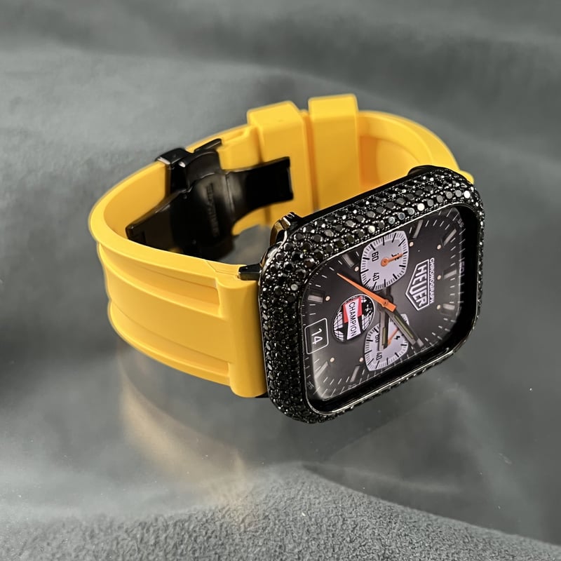 ブラックCZ ダイヤモンドベゼル x イエローディープラバーベルト/D  