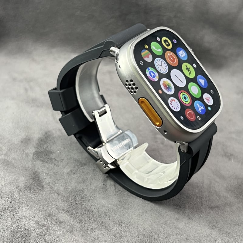 44mm用⚫︎アップルウォッチ用ブラックダイヤカバー⚫︎極太ラバーベルトセット 44mm40mmアップルウォッチ用ブラックダイヤカバー⚫︎極太ラバー